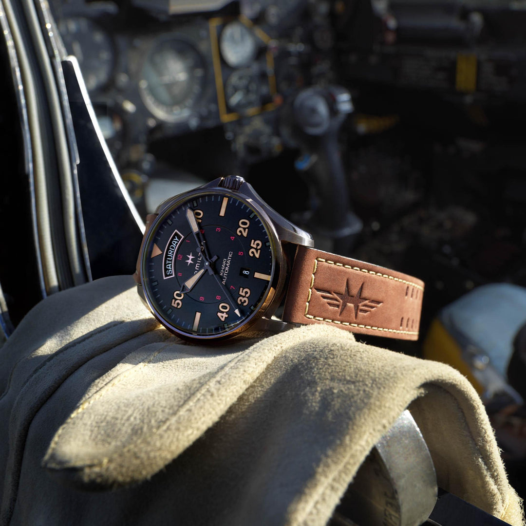 HAMILTON H64605531 Khaki Aviation Khaki Pilot Day Date Karóra