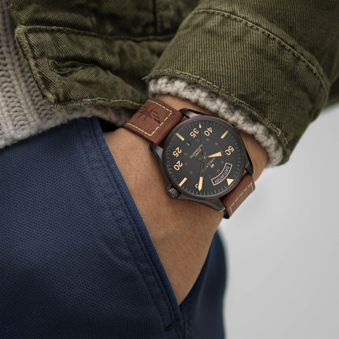 HAMILTON H64605531 Khaki Aviation Khaki Pilot Day Date Karóra