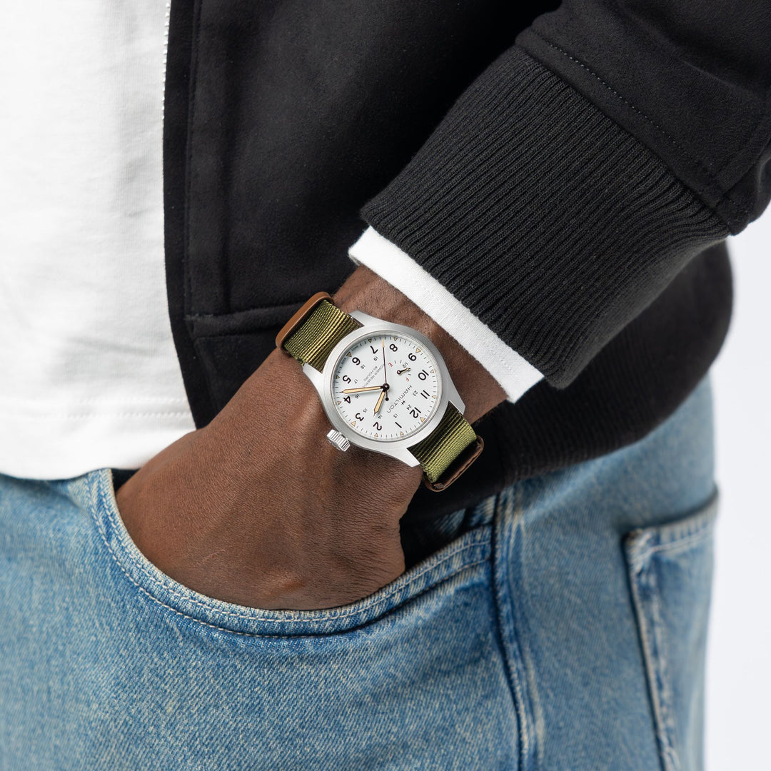 HAMILTON H69509910 Khaki Field Mechanical Power Reserve Karóra