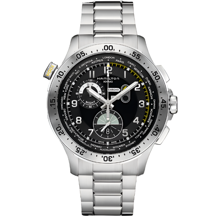 HAMILTON H76714135 Khaki Aviation Worldtimer Karóra