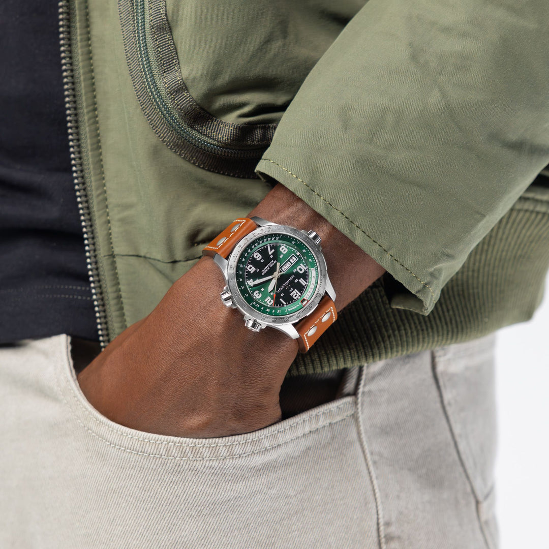 HAMILTON H77735560 Khaki Aviation X-Wind Day Date Auto Karóra